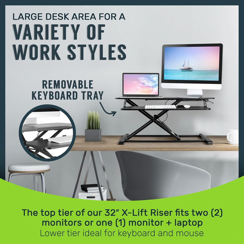 Techorbits Standing Desk Converter - 32 Inch Adjustable Sit to Stand up Workstat