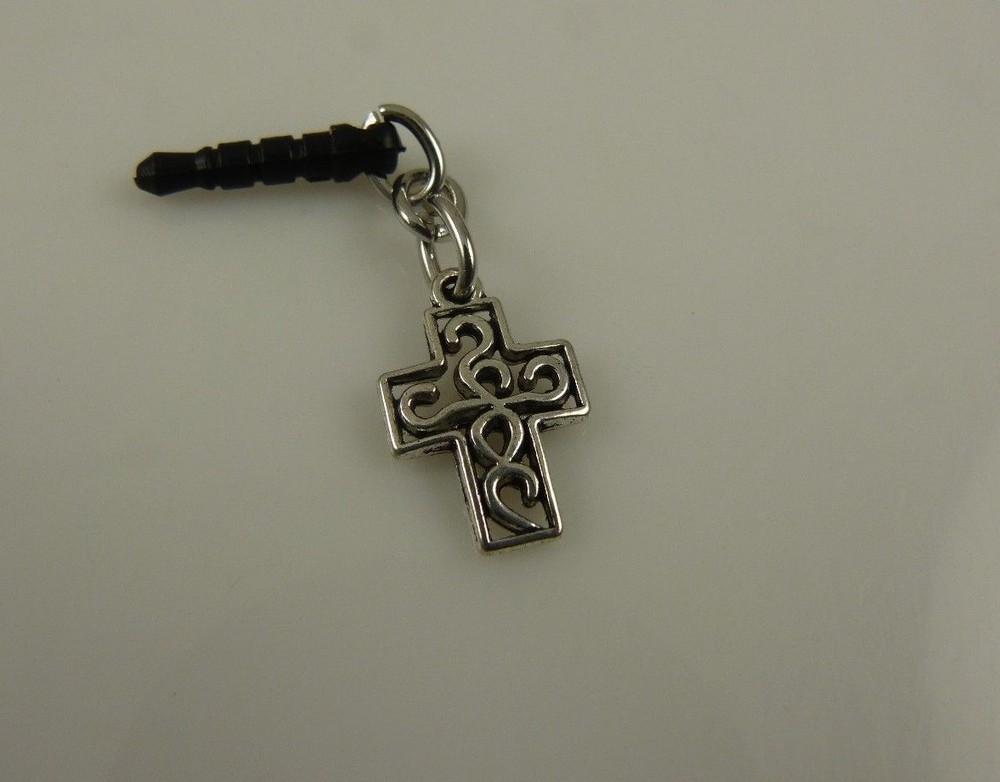 Easter cross cell phone Ipad charm ear cap dust plug silvertone
