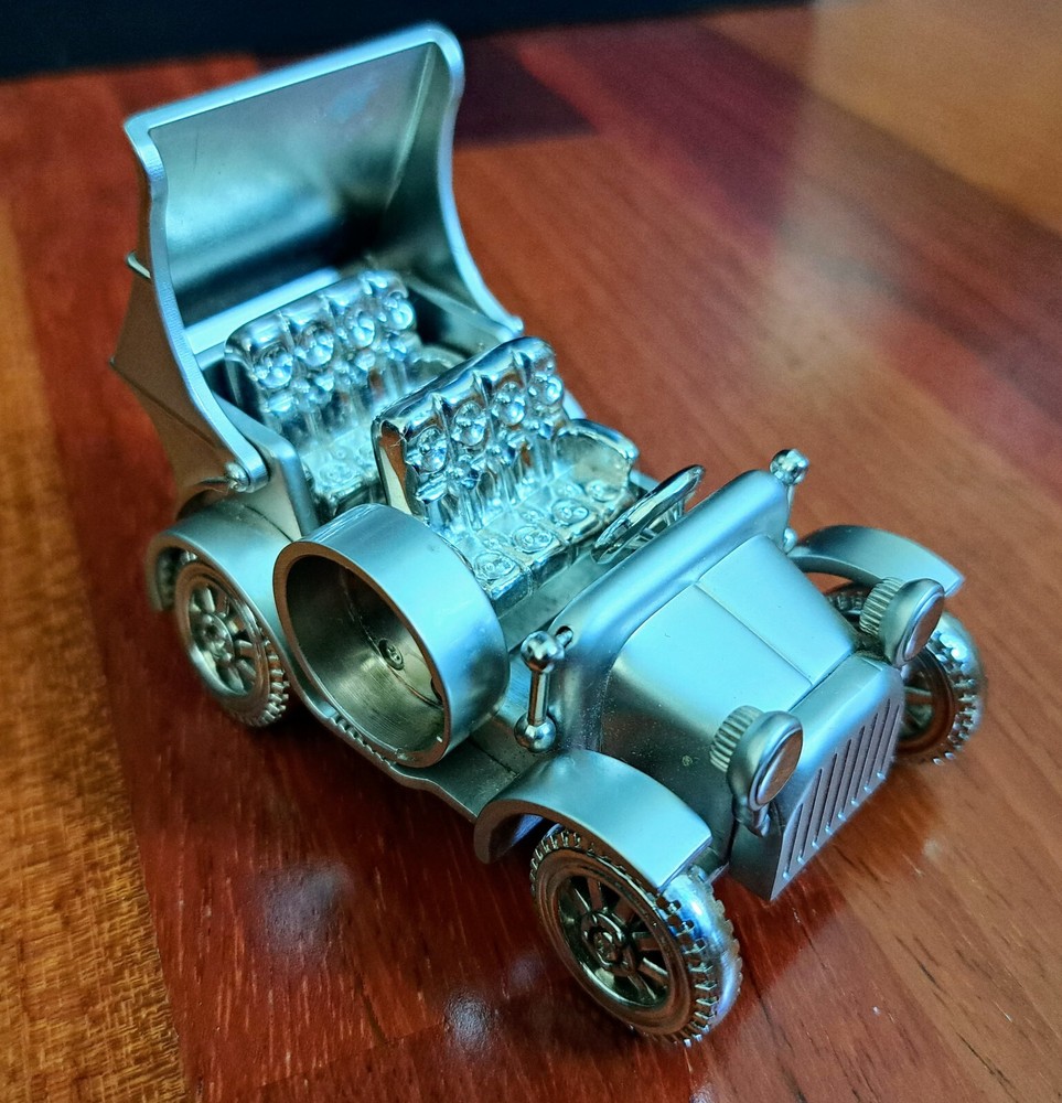 Vintage Platinum Miniature C331 Silver Classic Car Clock, Missing Clock
