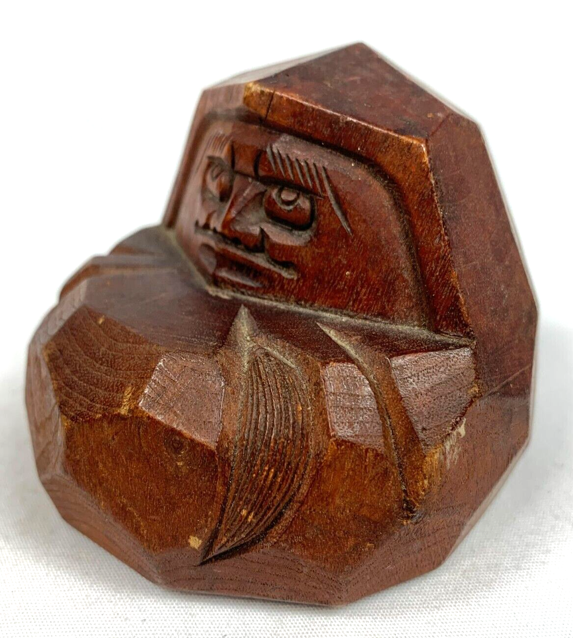 Daruma Wood Carving Boxwood Vintage Japan Artist Signed