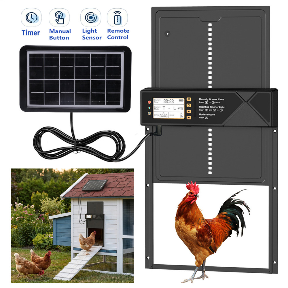 Solar Automatic Chicken Coop Door with Anti-Pinch/Timer/Light Sensor/LCD Display