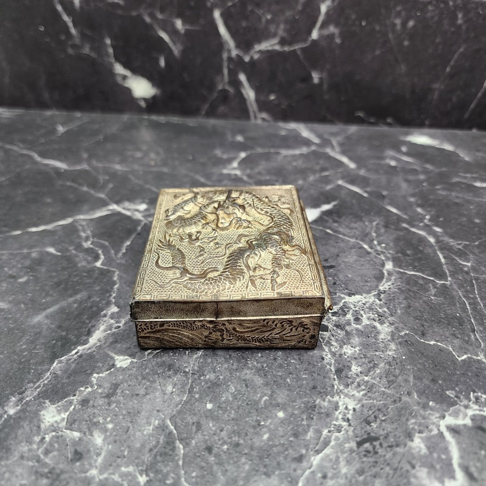Antique Silverplate Japanese Dragon Cigarette/Match Box