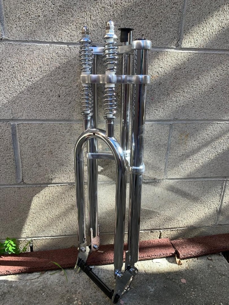 HEAVY DUTY FAT 26'' DOUBLE SPRINGER TRIPLE FORK 1" Threadless Disc Mount CHROME