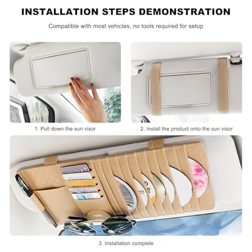 Sun Visor CD Case Holder for Car, Leather Auto Visor DVD Storage Case Black