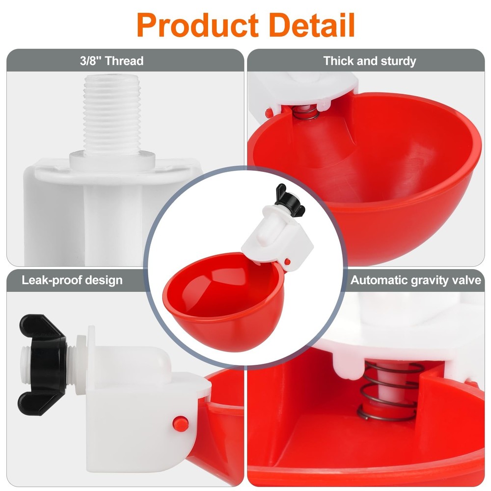 Automatic Chicken Waterer Cups 6 Pack Large Leakproof Poultry Feeder - Easy