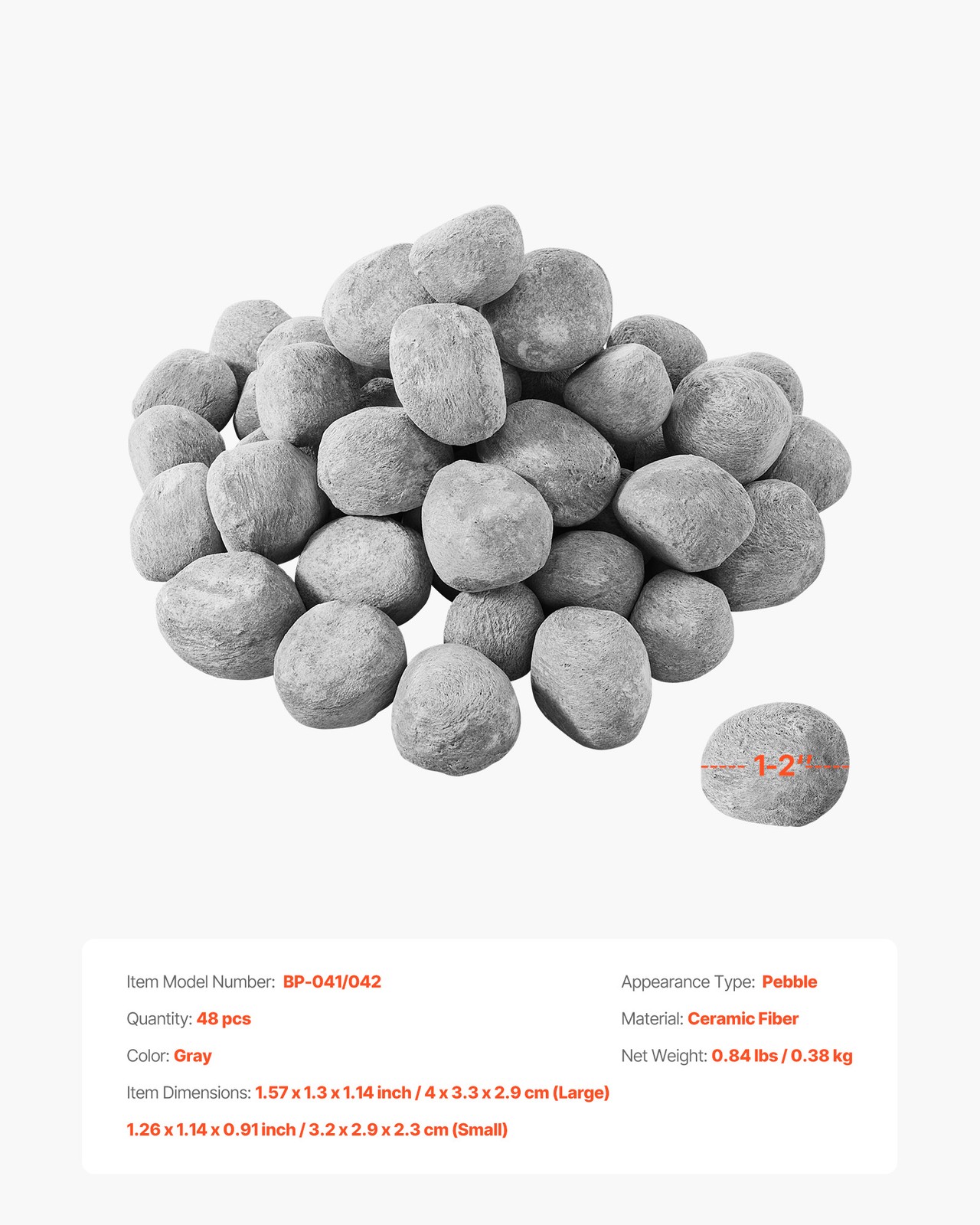 VEVOR 1-2 Inch 48 Pcs Ceramic Fire Pebble Stones Lava Rocks Reusable