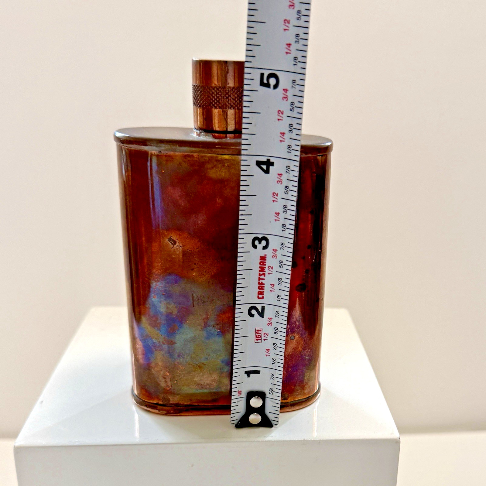 JACOB BROMWELL COPPER FLASK VERMONTER 9OZ 5" TIN-lined Natural Patina