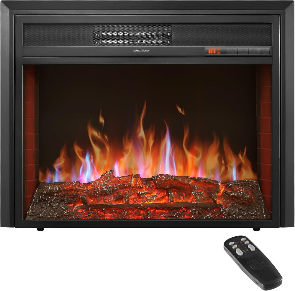 28" Electric Fireplace Insert with Remote, 6 Brightness Levels, 8H Timer