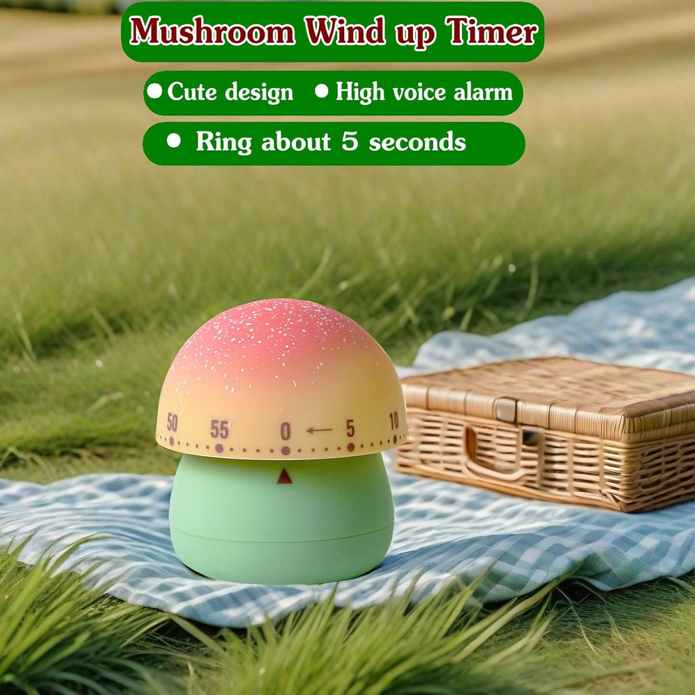Cute Mushroom Timer for Kids, High Volume Mechanical Kitchen Timer, Wind Up 60 M