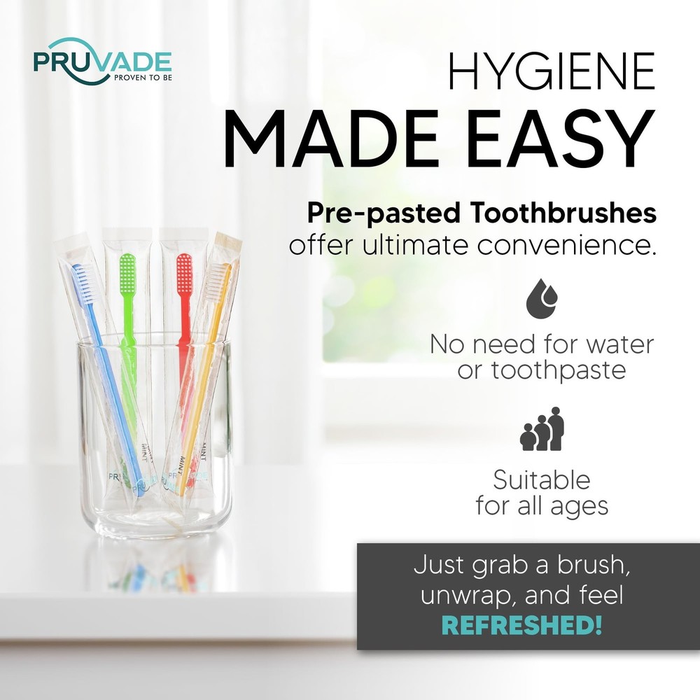 100 Pack Disposable Toothbrushes with Toothpaste, Built in - Prepasted Toothb...
