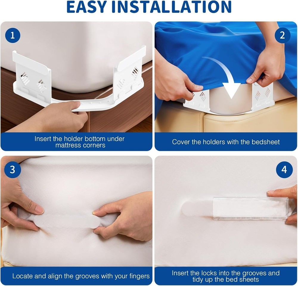Fitted Sheet Holders for Corners,Lock Sheet Holders,No More Loose Sheets 4 pack