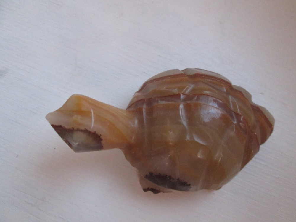 Solid Stone Carved Turtle Figurine 3 3/4" Long