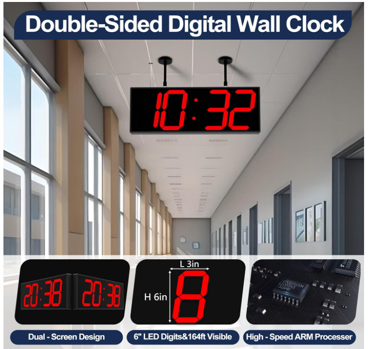 Digital Clock Large Display 19" with Remote Control,Double-Sided Clock, Suspende