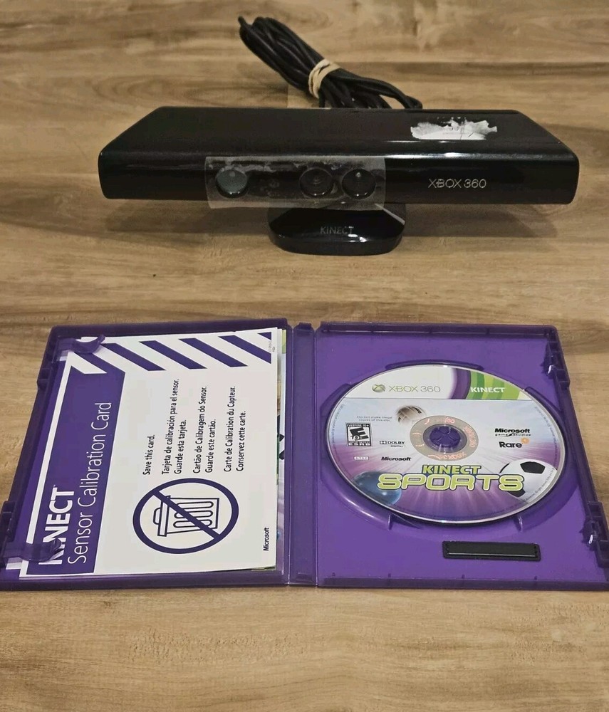 Microsoft Kinect Sensor for XBox 360 with CIB Kinect Sports GAME, MANUAL, CASE