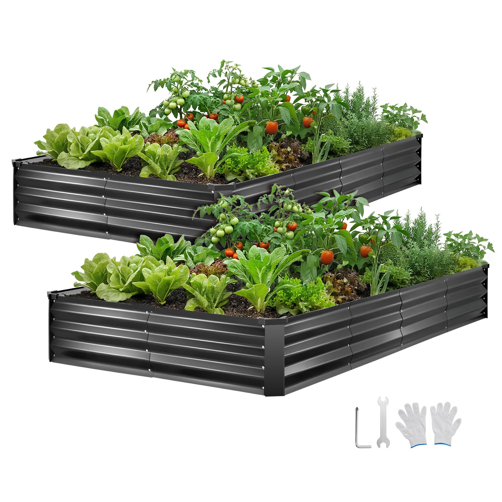 VEVOR 2 Pack Galvanized Raised Garden Beds 8x4x1 ft Rectangular Planter Box Gray