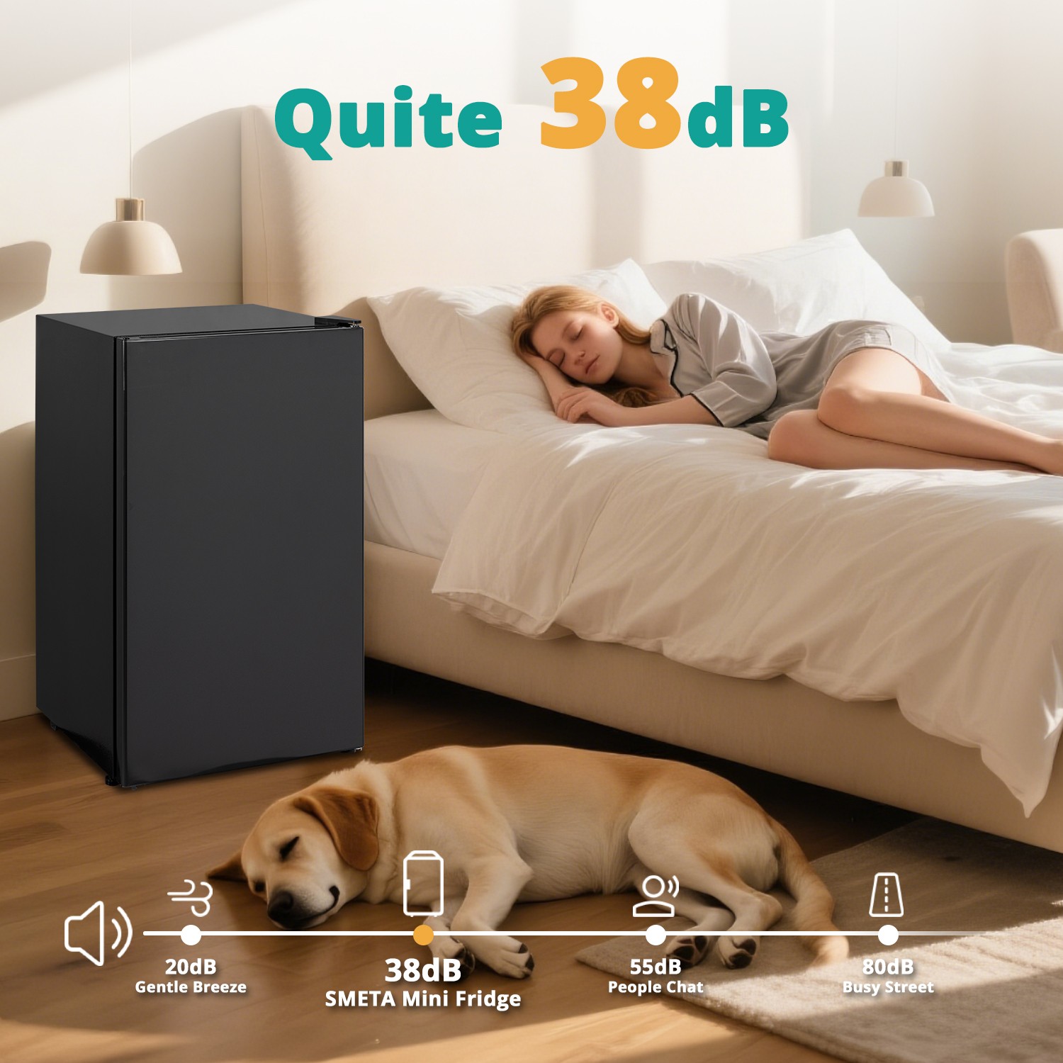 SMETA Mini Fridge 3.2 Cu.Ft, Single Door Small Refrigerator for Bedroom Black