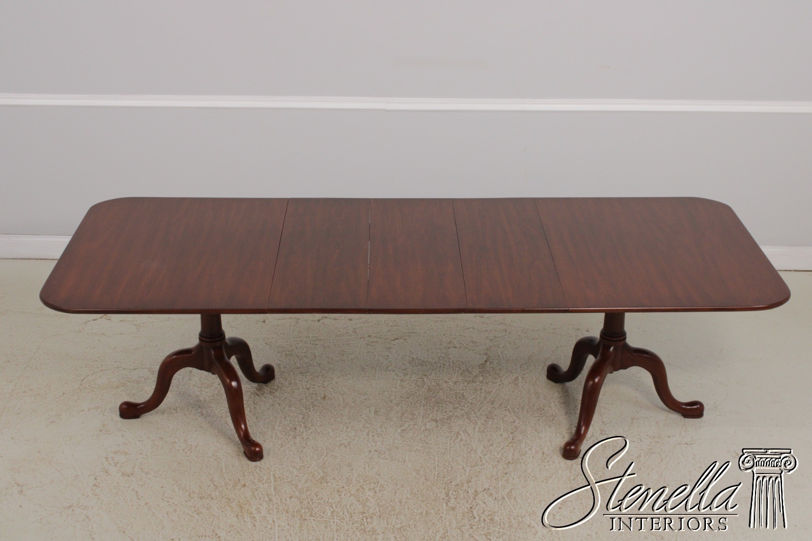 LF72273: HENKEL HARRIS Cherry Queen Anne Style Double Pedestal Dining Table