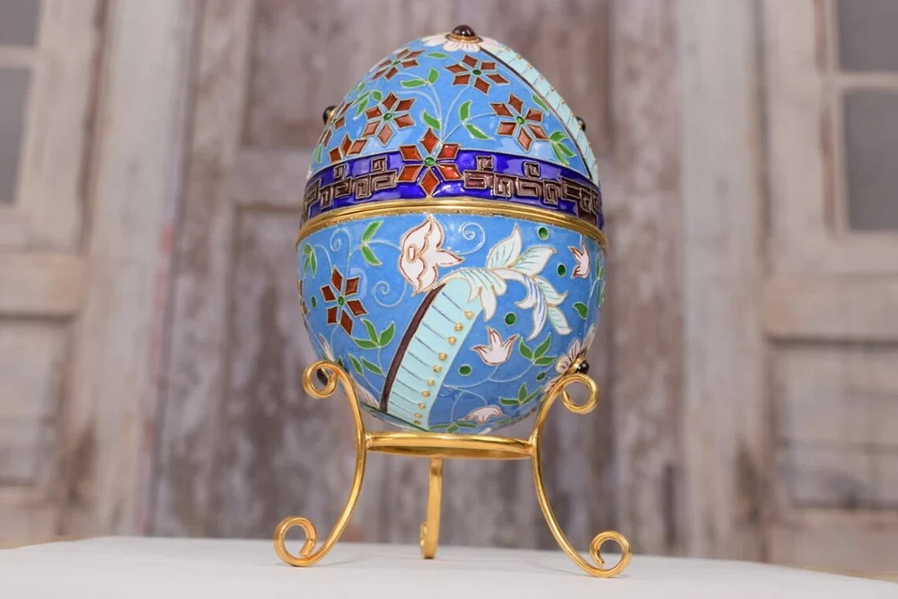 Wonderful Blue Silver Sterling Egg - Handmade Enamel Egg