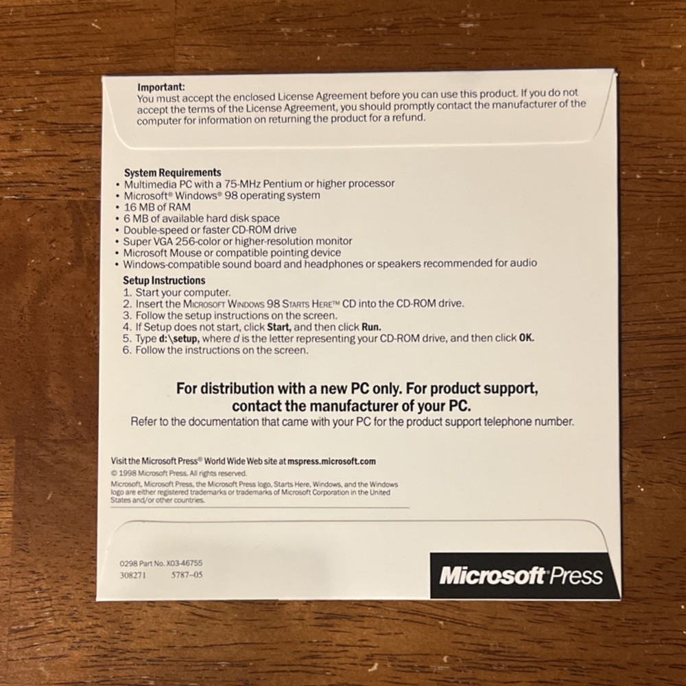 Vintage Microsoft Windows 98 Second Edition CD Floppy Disk ProdKey Sealed