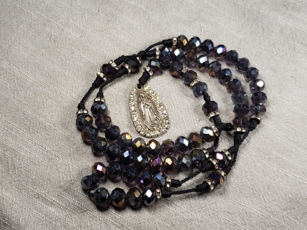 Beautiful Rosary Our Lady Of Guadalupe Black Beads Christian Religious Gift C59