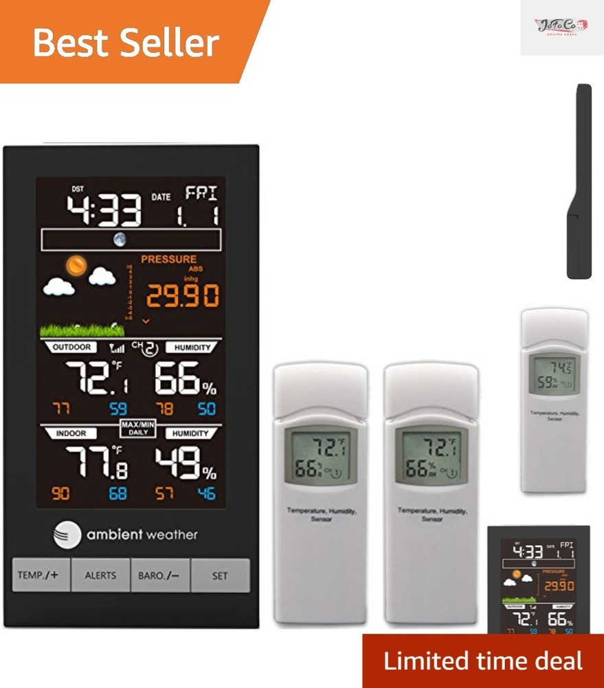 Precision Wireless Color Forecast Station - 2 Remote Sensors & Atomic Clock