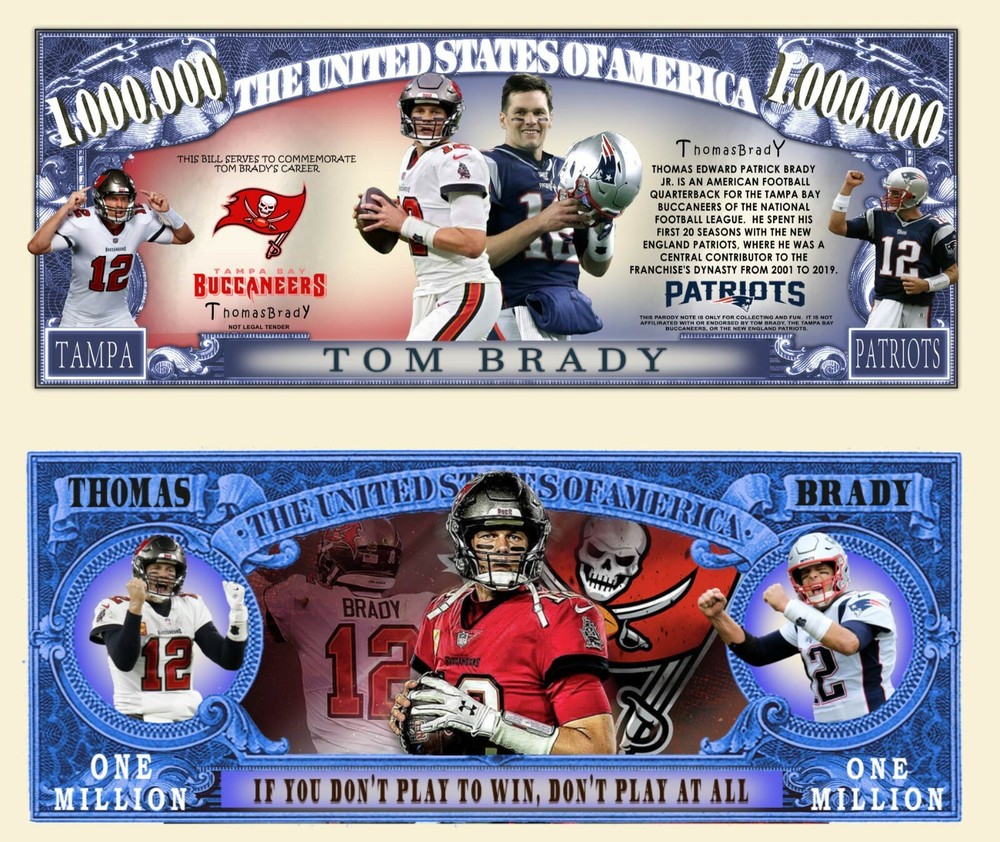 TOM BRADY MILLION DOLLAR BILL NOVELTY NOTE (2 Bills)