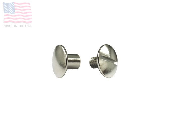 1/8" 3.1mm Chicago Screw & Post w/ Solid Head, Nickel Plated, Saddle, 5 Sets