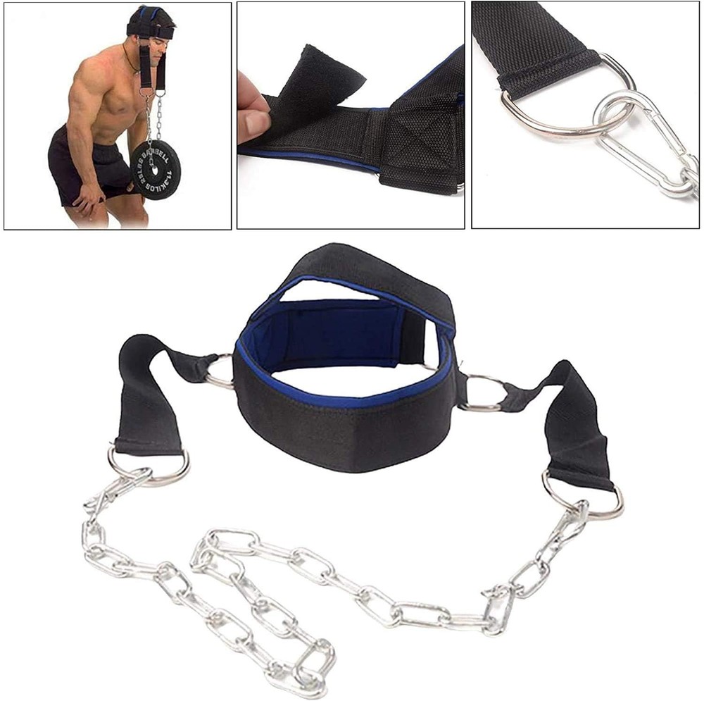 Neck Harness Trainer Weight Lifting Exercise Strap with Chain Strength Tool
