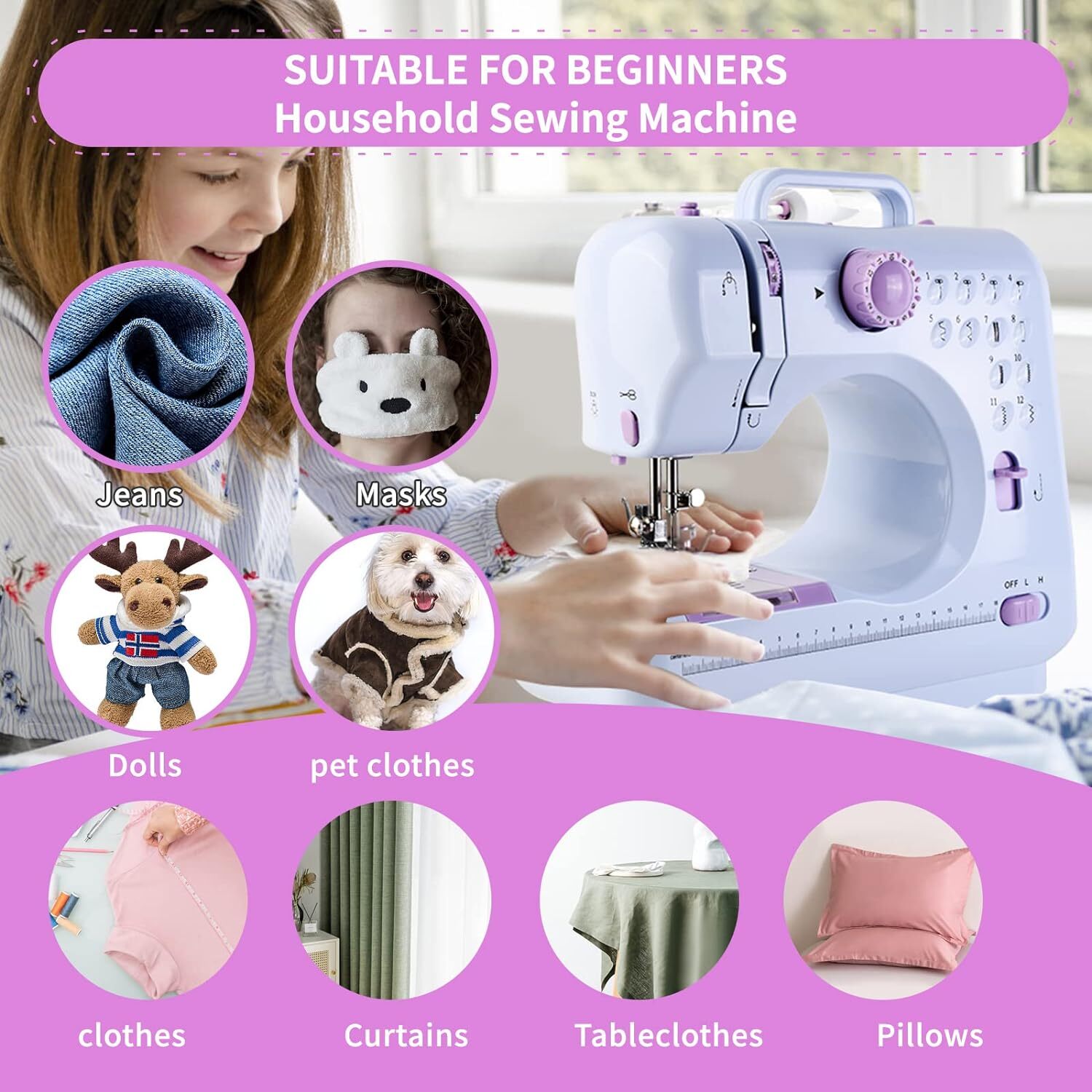 Electric Sewing Machine Portable Crafting Mending Machine 12 Built-In Stitches