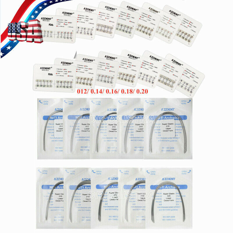 AZDENT Dental Orthodontic Brackets Braces /Supper Elastic Niti Arch Wires