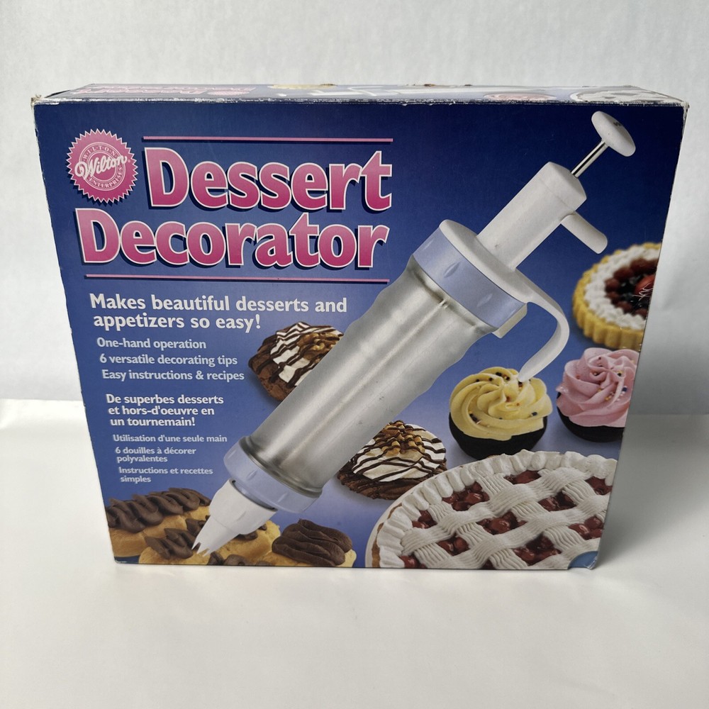 Wilton Dessert Decorator Rotating Cylinder Pull out Plunger 6 Precision Tips