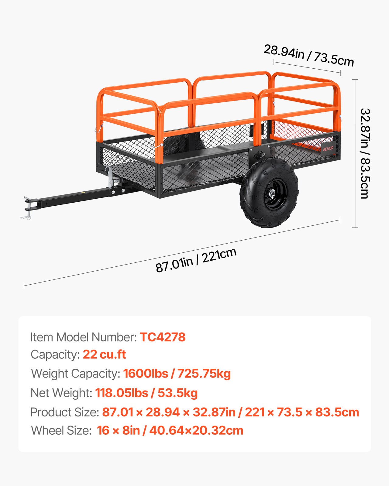 VEVOR Dump Trailer 1600 lbs 22 Cu. Ft Tow Behind Steel Garden Yard Trailer Cart