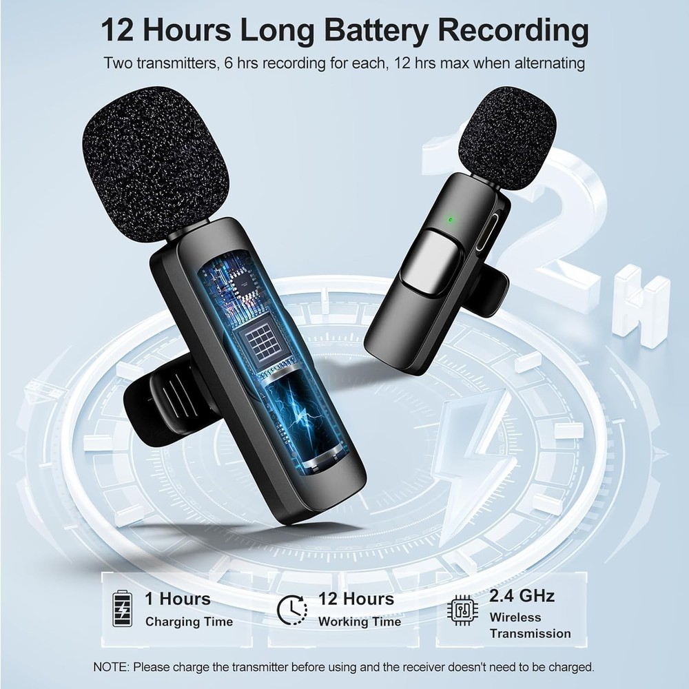 Automatic Pairing Lavalier Mic - Noise Cancelling Dual Transmitters for Vlogging