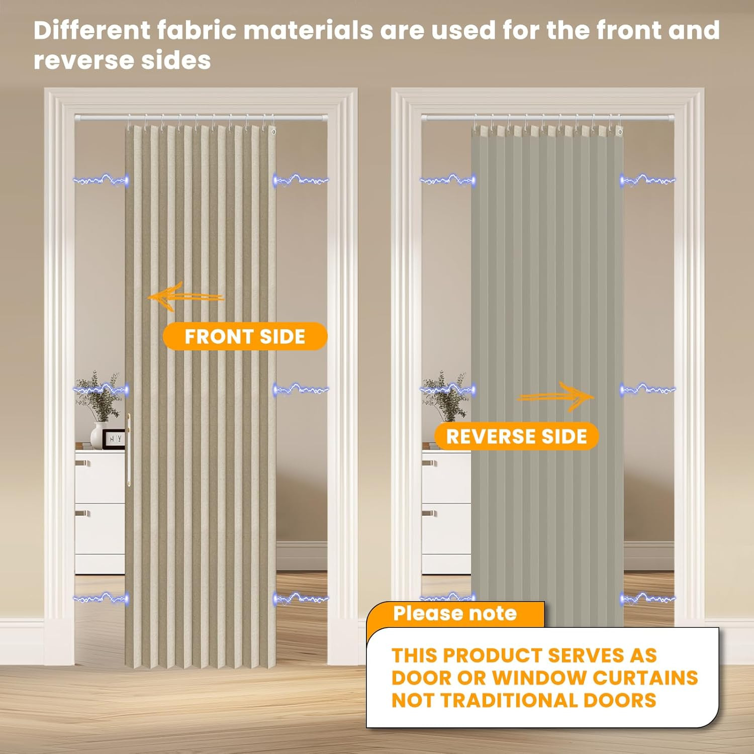 100% Blackout Magnetic Door Curtain Accordion Doors Interior Folding Closet Door