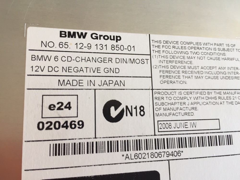 BMW 03-10 5 SERIES E60 E61 6 DISC CD CHANGER E60 E61 E64 E64 9131850 B343
