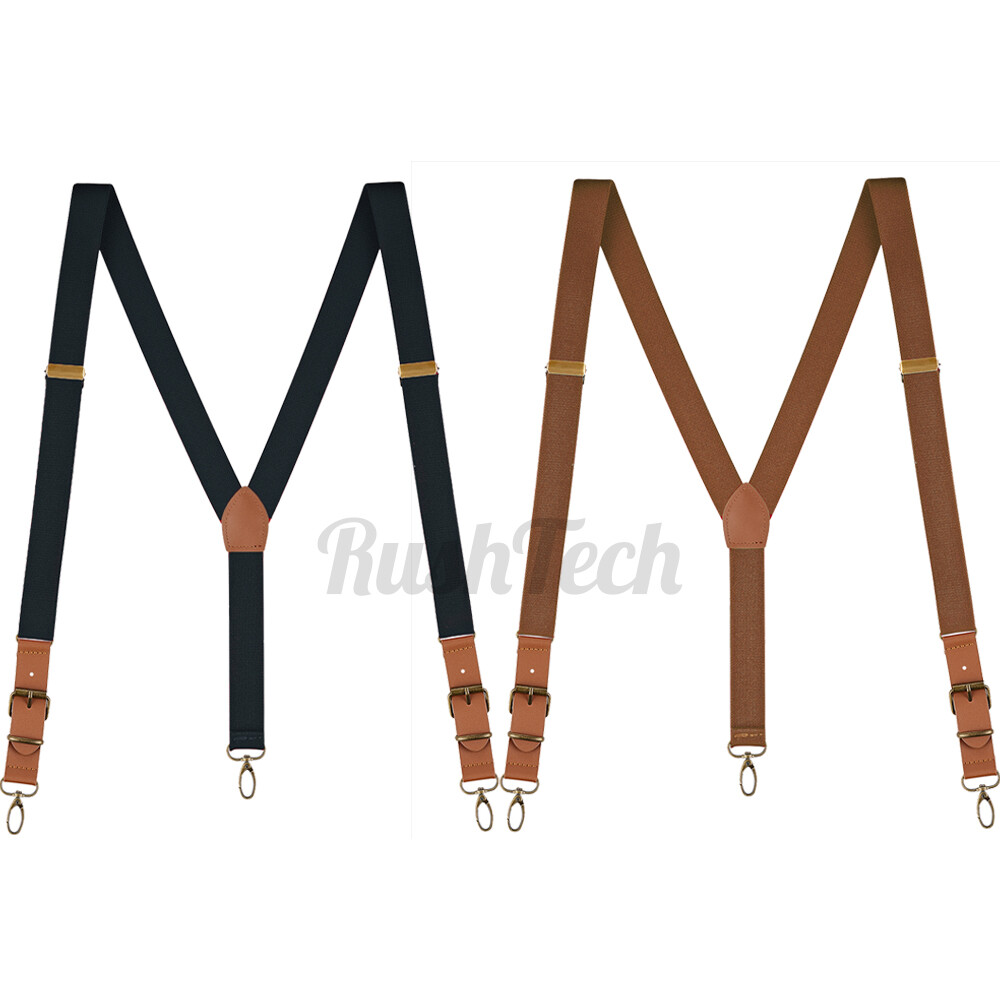 Mens Suspenders Leather Adjustable Elastic Y-Shaped Braces Hooks Pants Brace
