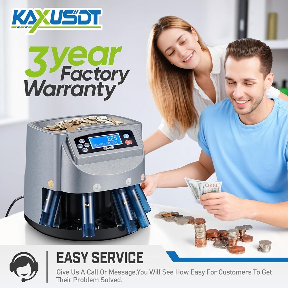 USD Coin Counter Machine, Professional Coin Sorter and Wrapper Roller Machine