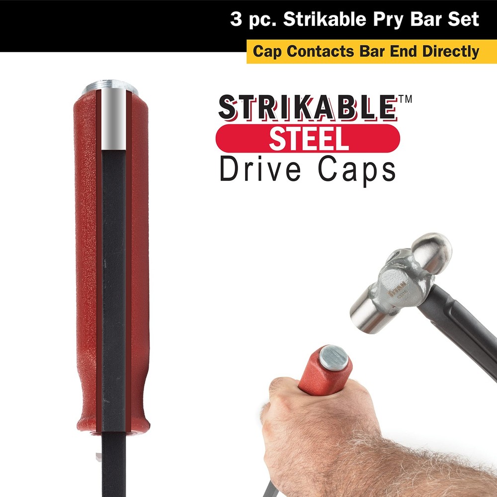 TEKZ 17113 3-Piece Angled Tip Pry Bar Set with Strike Cap Handle
