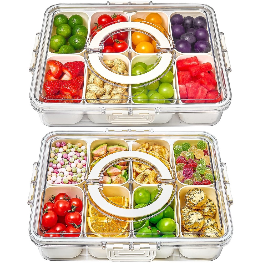 Snackle Box Container set 2 Pack Divided Serving Tray for Food