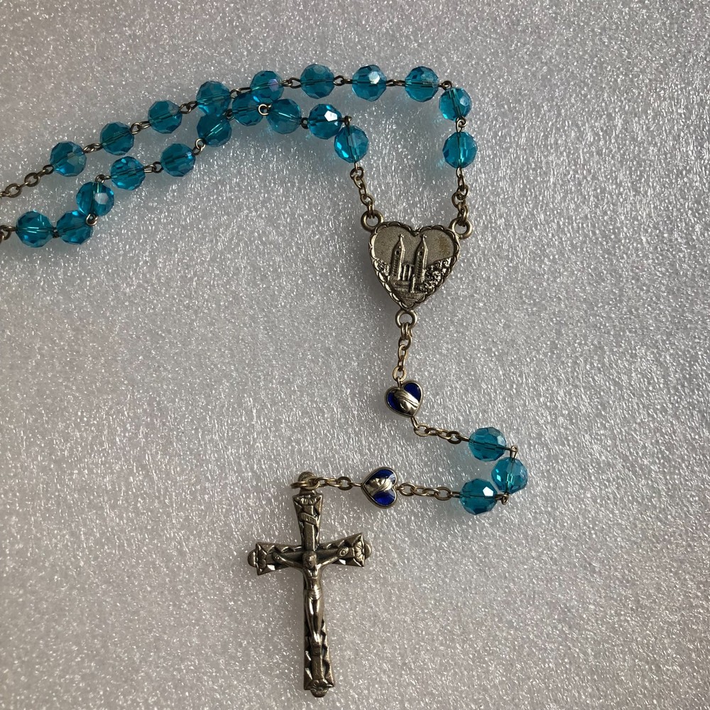 Light Blue Crystals Beads Catholic Rosary Necklace Italy