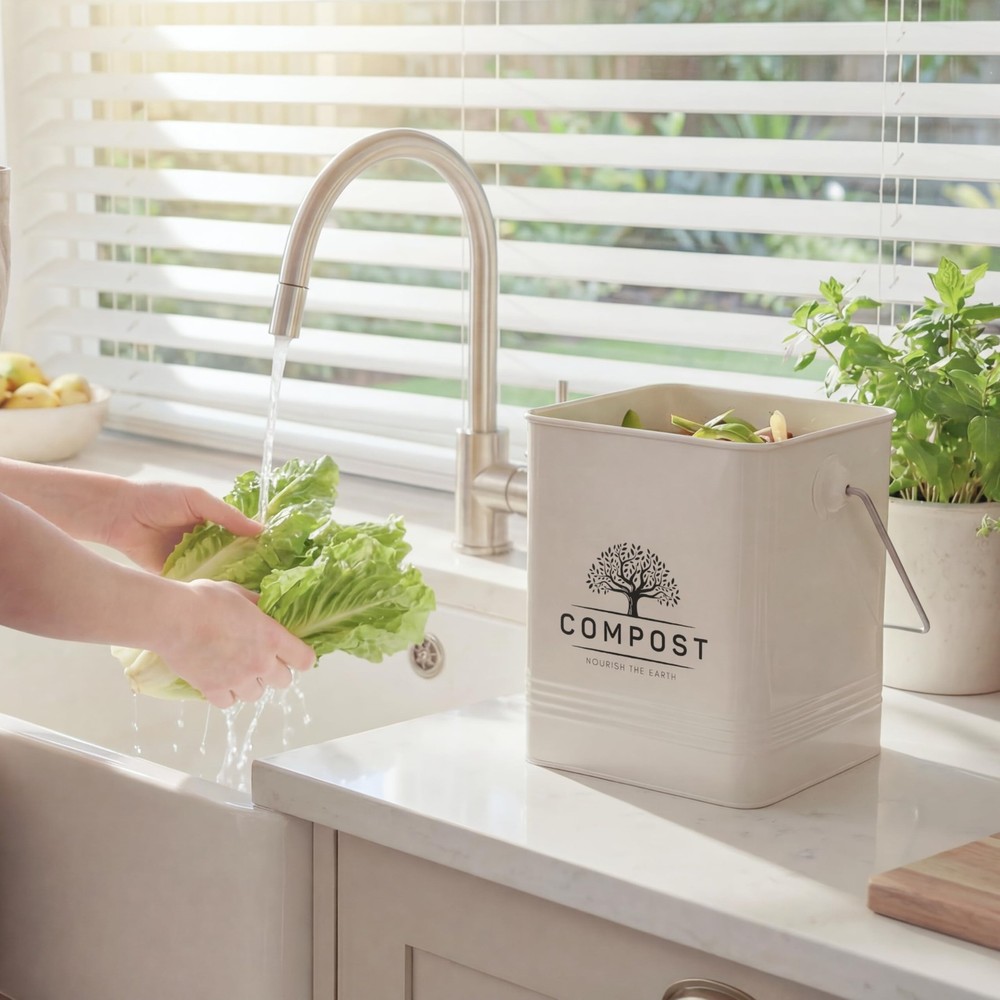 Kitchen Compost Bin, 1.7 Gallon Countertop Compost Bin with Lid, Indoor Compo...