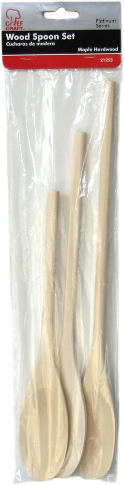 Chef Craft Select Maple Solid Spoon Set, 10, 12, 14 inch 3 Piece Set, Natural