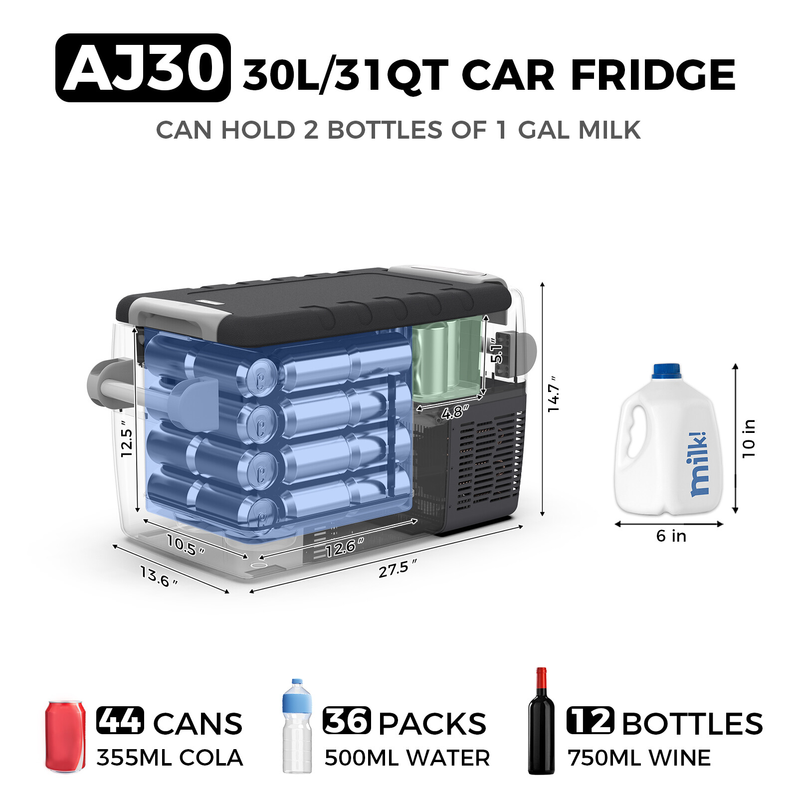 31/42/53QT Car Portable Freezer Fridge 12V Camping Refrigerator With Compressor