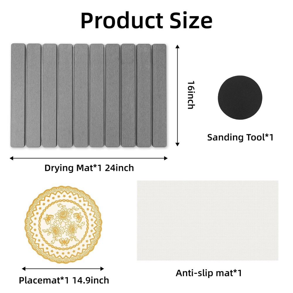 Stone Dish Drying Mat 24x16 Inch Fast-Drying Kitchen Counter Mat Gray