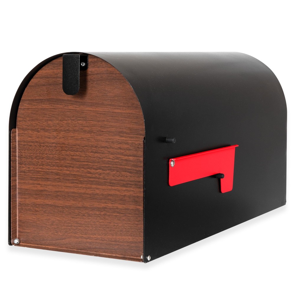 Black Modern Mailbox Post Mount - Mailboxes for Outside - with Wood Pattern Door