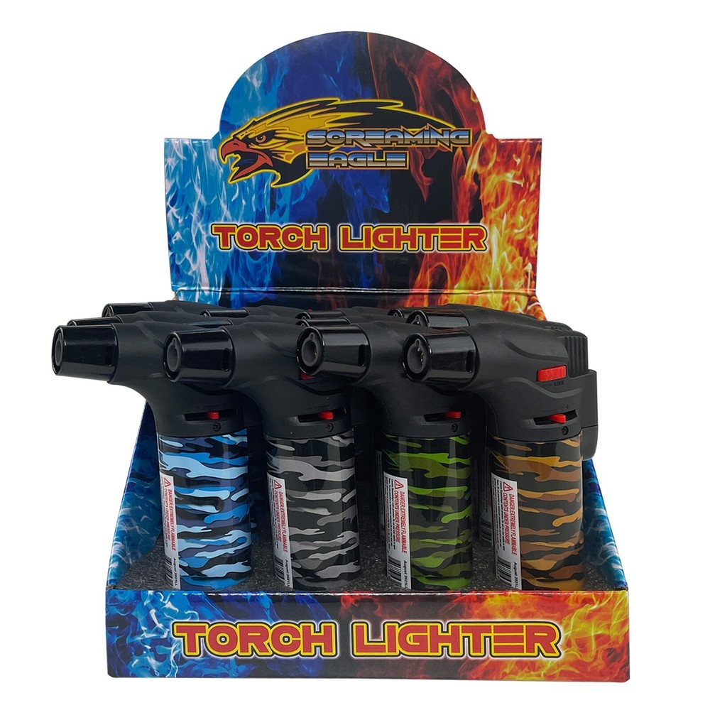 4 Pack 4" Jet Flame Torch Laser Wrap Lighter Refillable Lockable Windproof CAMO