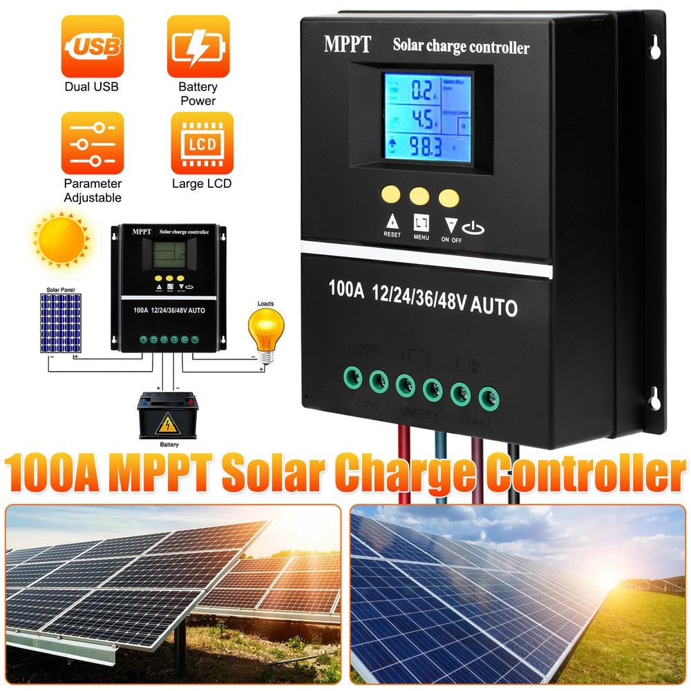 100A MPPT Solar Panel Charge Controller 12V/24V/36V/48V PV Battery Regulator LCD