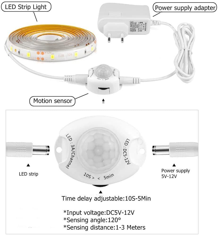 16.4ft Motion Activated LED Strip Light Waterproof for Kitchen, Bed, Stair