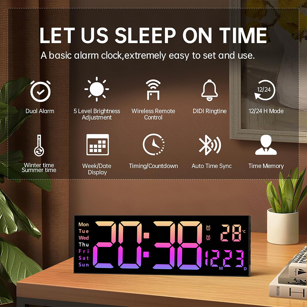 16inch Big Digital Led Clock Wall Mount Large Numbers Timer Date Temperature Hot