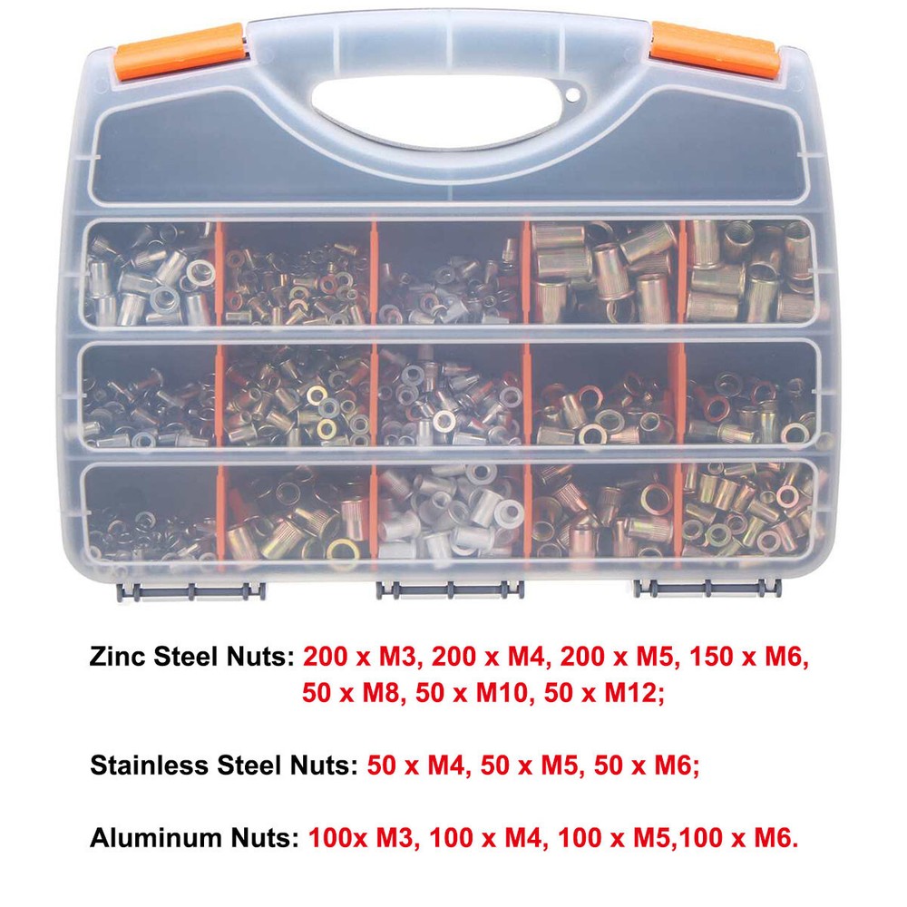 1510pc Rivet Nut Gun Kit Rivnut Setting Tools Nut Setter Tool Hand Blind Riveter